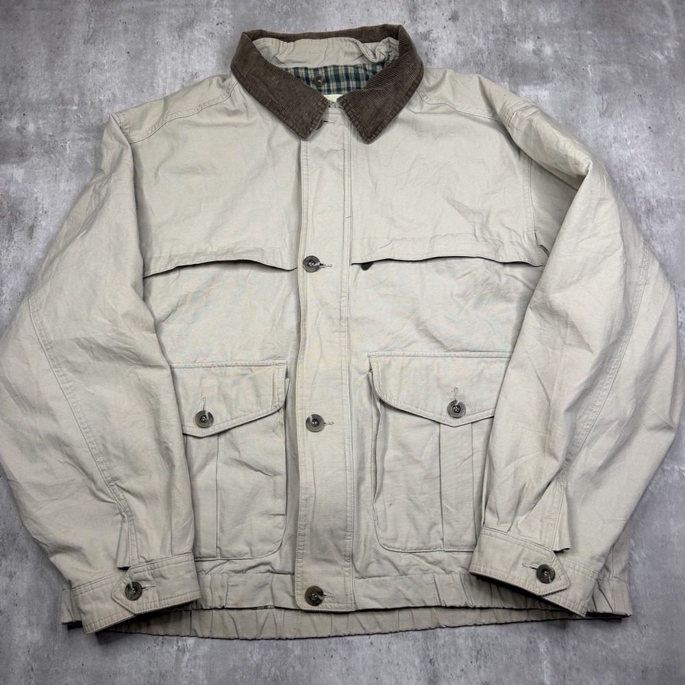VTG Eddie Bauer Field Jacket Canvas Barn Coat Corduroy Collar Flannel Lined M
